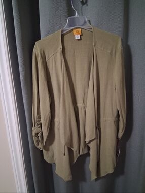 Ruby Rd. Olive Draped Open-Front Utility Jacket